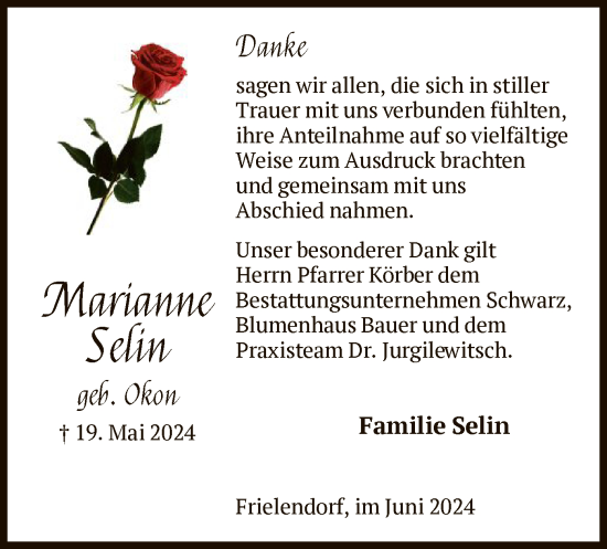 Traueranzeige von Marianne Selin von HNA