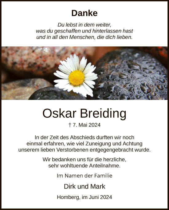 Traueranzeige von Oskar Breiding von HNA