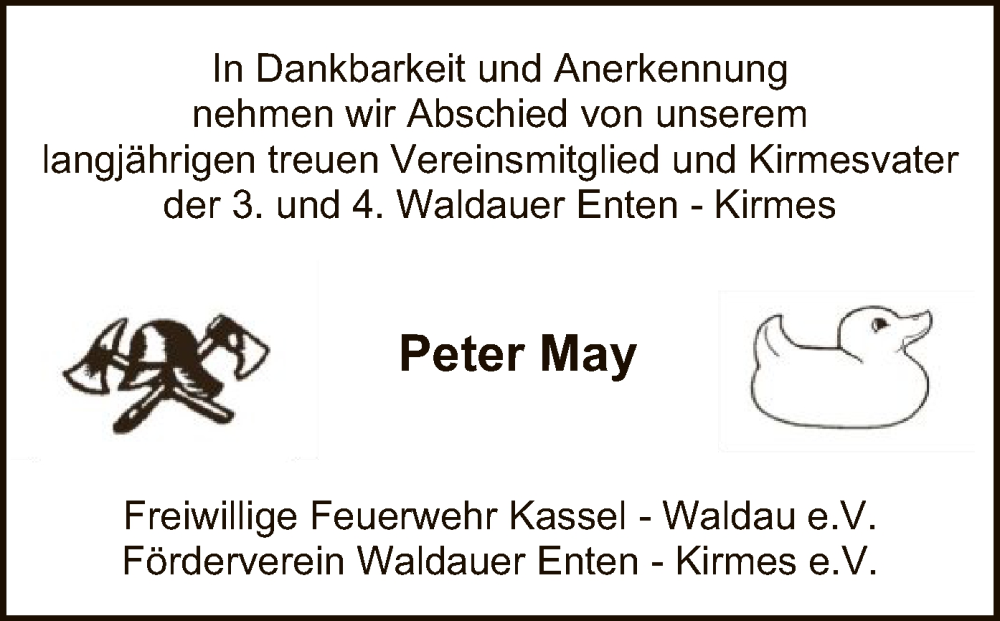  Traueranzeige für Peter May vom 29.06.2024 aus HNA