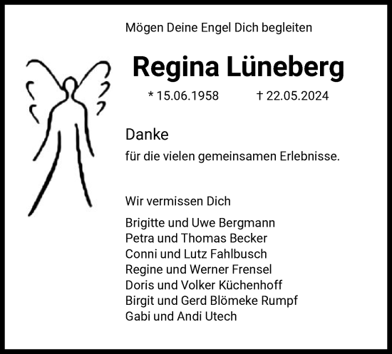 Traueranzeige von Regina Lüneberg von HNA