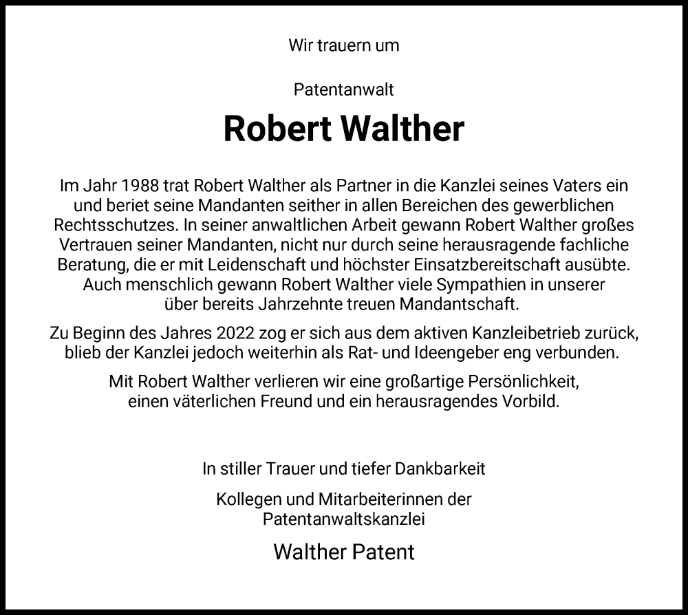  Traueranzeige für Robert Walther vom 15.06.2024 aus HNA