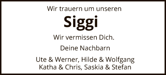 Traueranzeige von Siggi  von HNA
