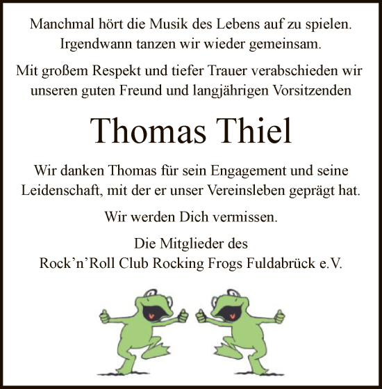 Traueranzeige von Thomas Thiel von HNA