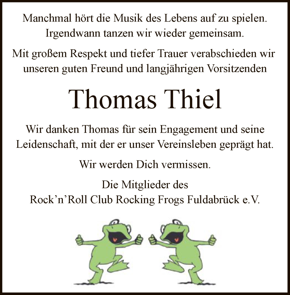  Traueranzeige für Thomas Thiel vom 01.06.2024 aus HNA