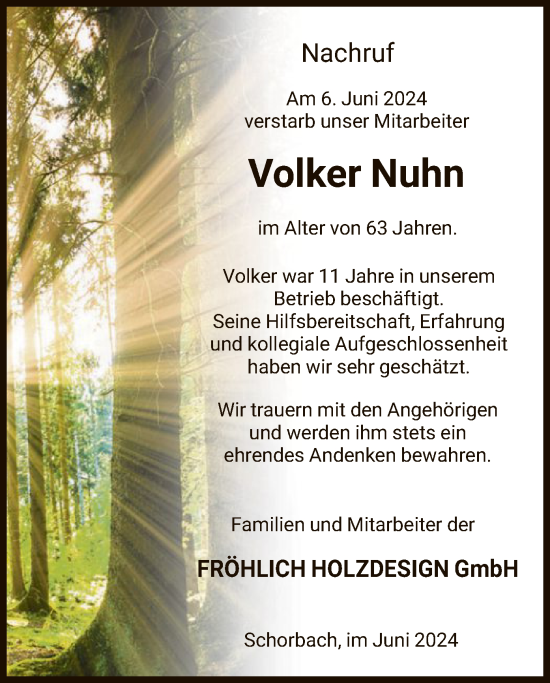 Traueranzeige von Volker Nuhn von HNA