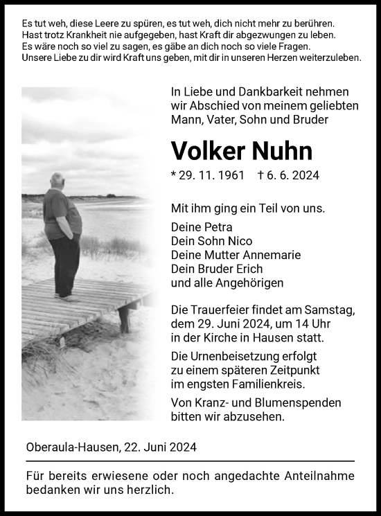 Traueranzeige von Volker Nuhn von HNAHZ