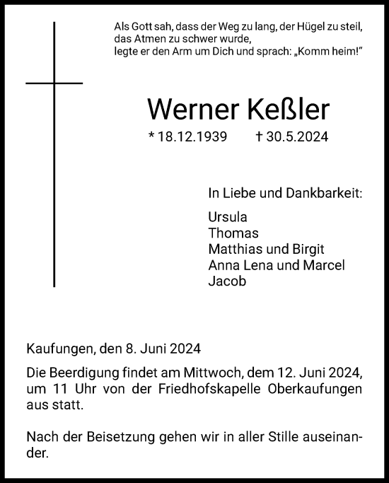 Traueranzeige von Werner Keßler von HNA