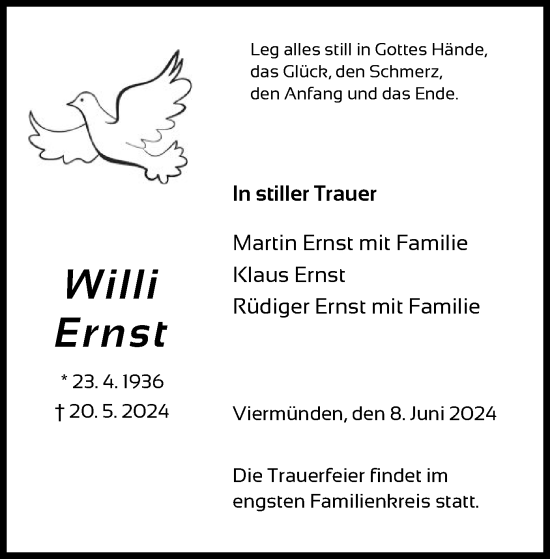 Traueranzeige von Willi Ernst von HNA