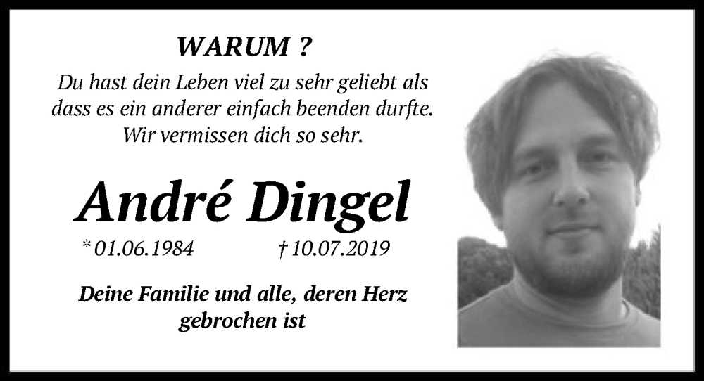  Traueranzeige für André Dingel vom 10.07.2024 aus HNA