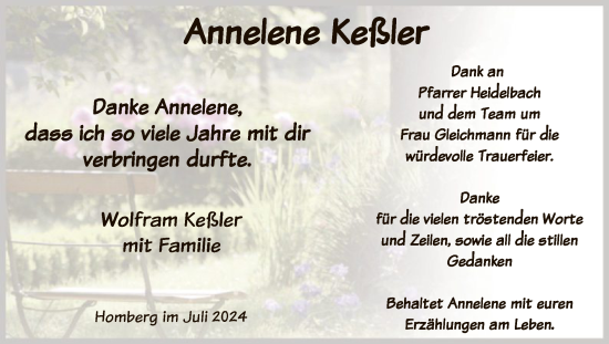 Traueranzeige von Annelene Keßler von HNA