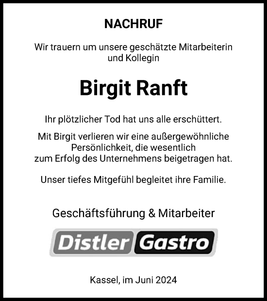 Traueranzeige von Birgit Ranft von HNAHNA