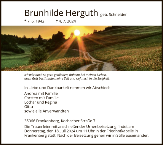 Traueranzeige von Brunhilde Herguth von HNA