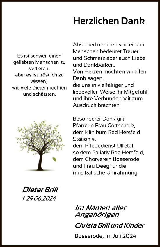 Traueranzeige von Dieter Brill von HNA