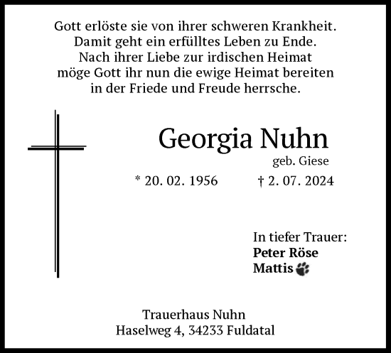 Traueranzeige von Georgia Nuhn von HNA