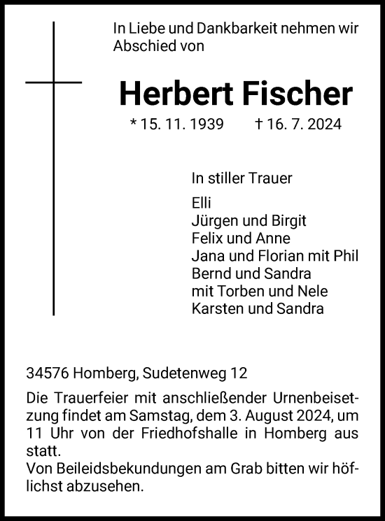 Traueranzeige von Herbert Fischer von HNAHNA