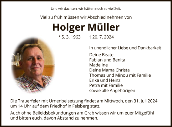 Traueranzeige von Holger Müller von HNA