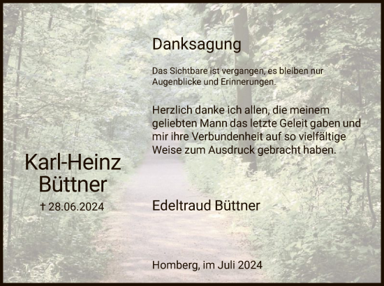 Traueranzeige von Karl-Heinz Büttner von HNA