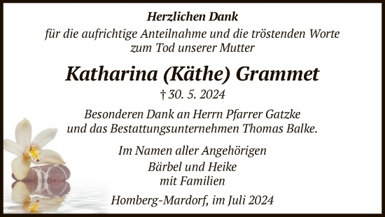 Traueranzeige von Katharina Grammet von HNA