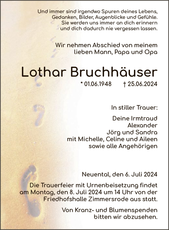 Traueranzeige von Lothar Bruchhäuser von HNAHNA