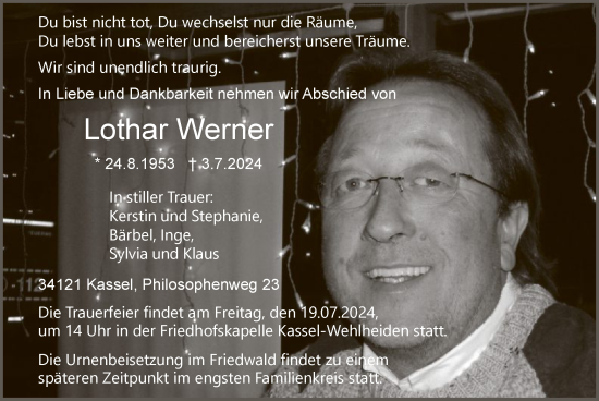 Traueranzeige von Lothar Werner von HNA