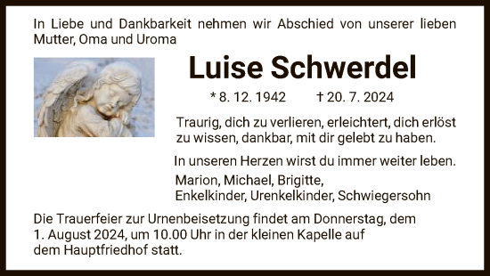 Traueranzeige von Luise Schwerdel von HNA