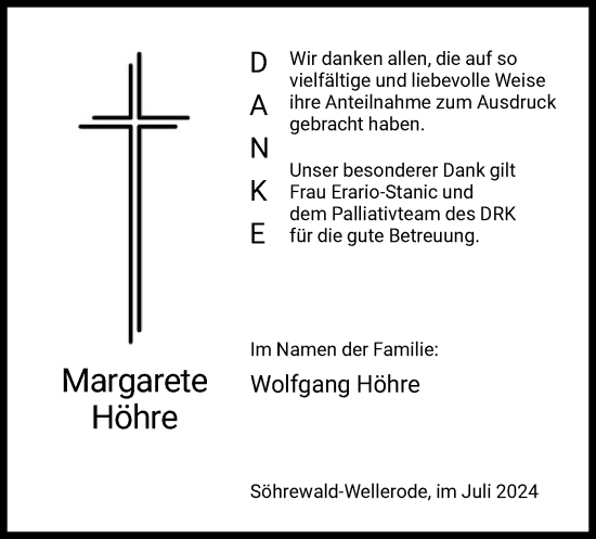 Traueranzeige von Margarete Höhre von HNA