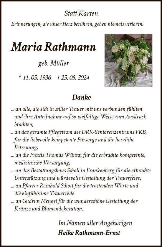 Traueranzeige von Maria Rathmann von HNA