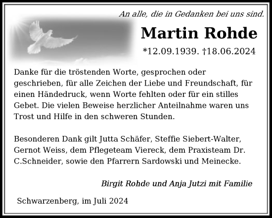 Traueranzeige von Martin Rohde von HNA