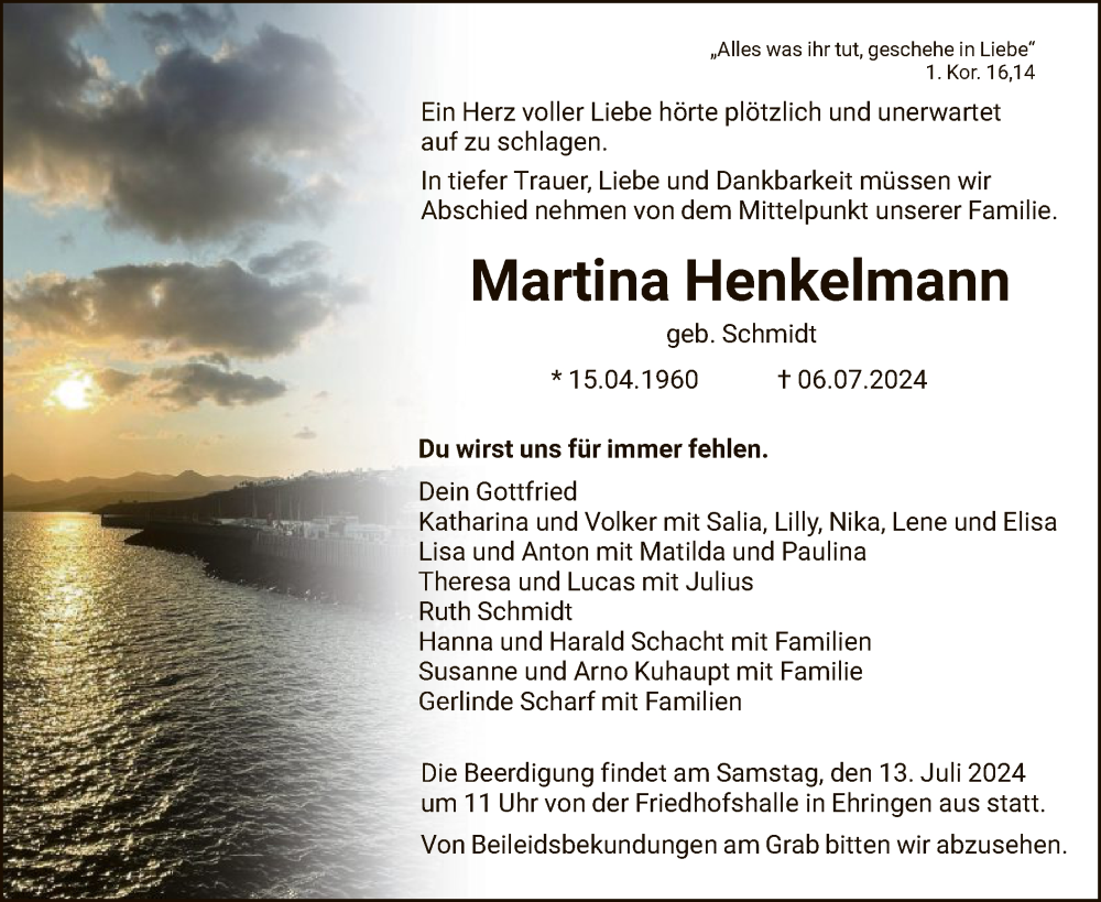  Traueranzeige für Martina Henkelmann vom 11.07.2024 aus HNAWLZ