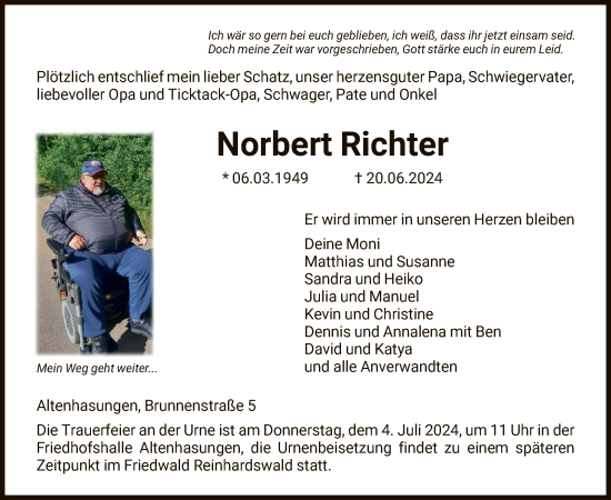 Traueranzeige von Norbert Richter von HNA