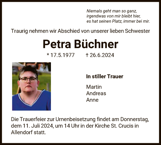 Traueranzeige von Petra Büchner von HNA