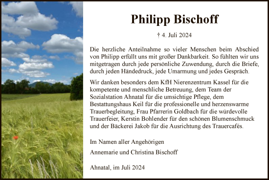 Traueranzeige von Philipp Bischoff von HNA