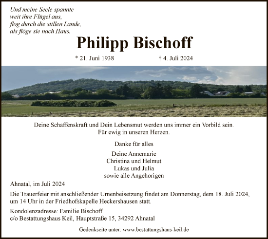 Traueranzeige von Philipp Bischoff von HNA