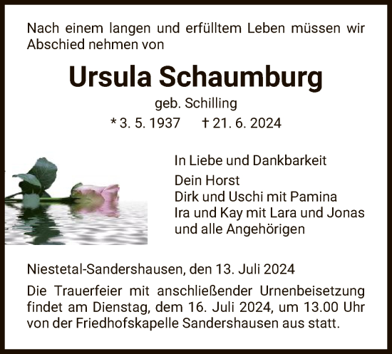 Traueranzeige von Ursula Schaumburg von HNA