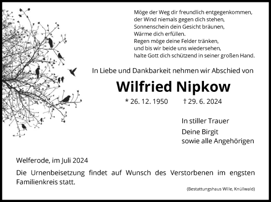 Traueranzeige von Wilfried Nipkow von HNA