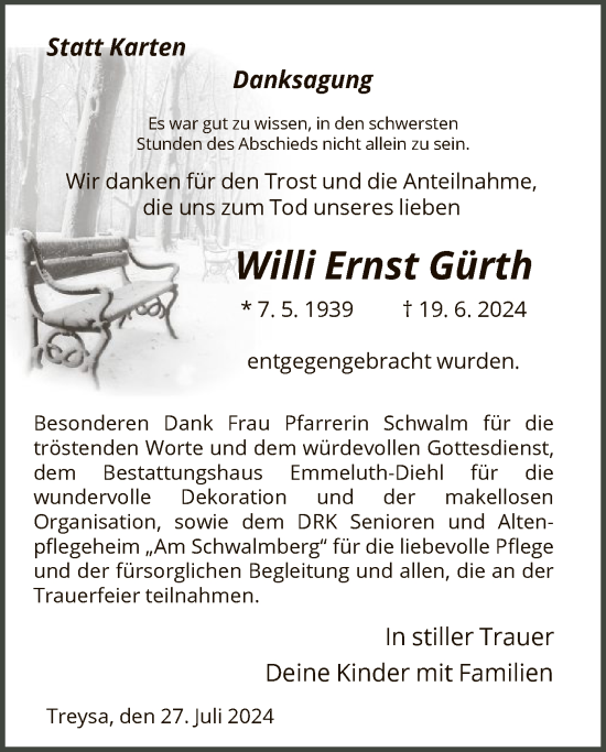 Traueranzeige von Willi Ernst Gürth von HNA