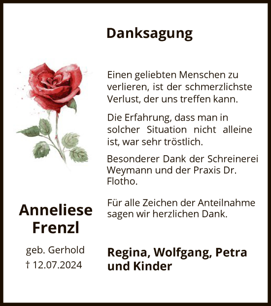 Traueranzeige von Anneliese Frenzl von HNA