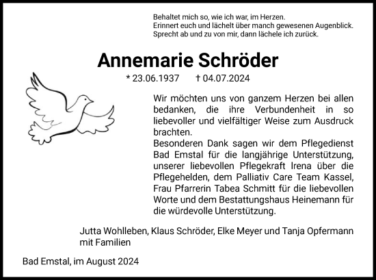 Traueranzeige von Annemarie Schröder von HNA