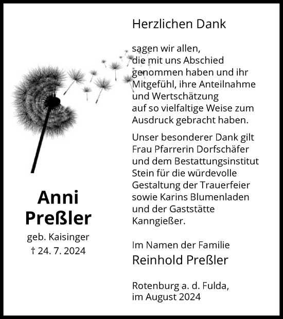 Traueranzeige von Anni Preßler von HNA