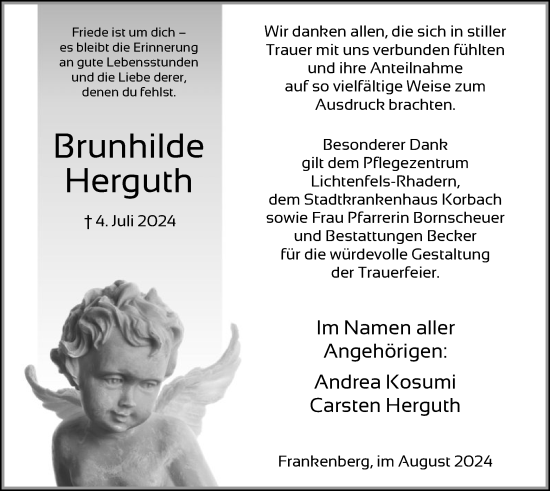 Traueranzeige von Brunhilde Herguth von HNA