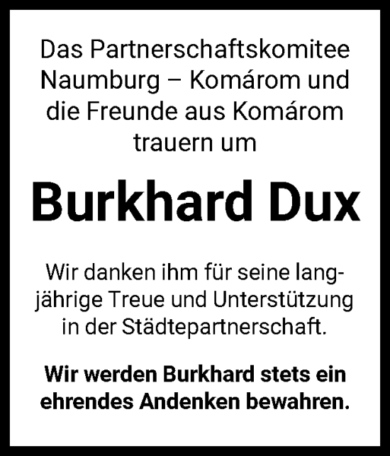 Traueranzeige von Burkhard Dux von HNA