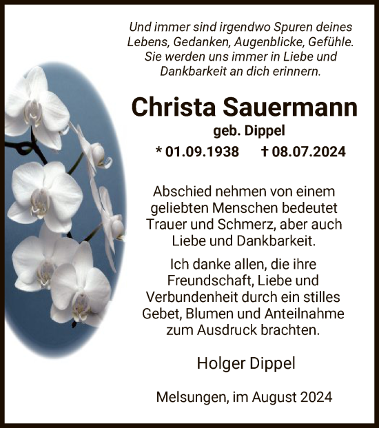 Traueranzeige von Christa Sauermann von HNA