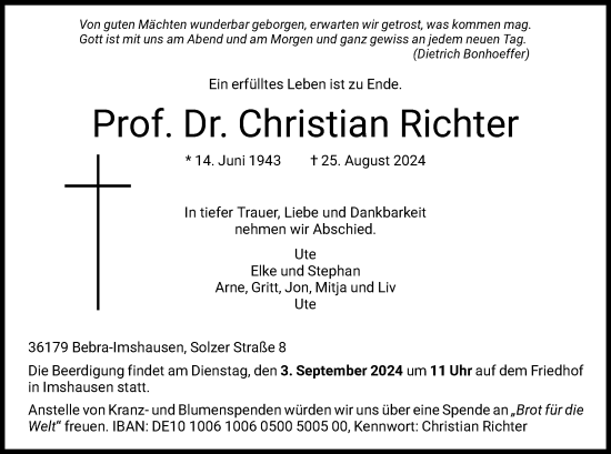 Traueranzeige von Christian Richter von HNAHNA