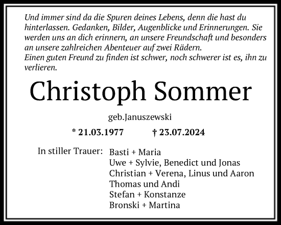 Traueranzeige von Christoph Sommer von HNA