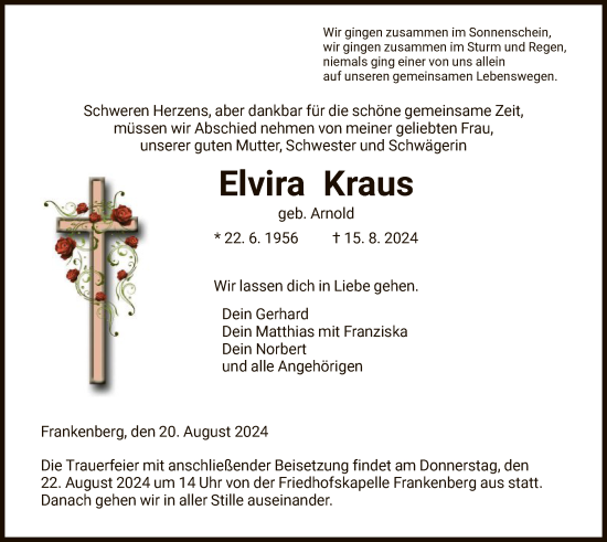 Traueranzeige von Elvira Kraus von HNA