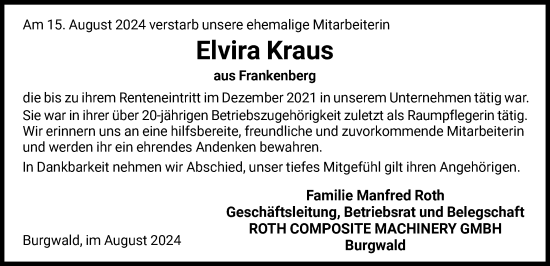 Traueranzeige von Elvira Kraus von HNA