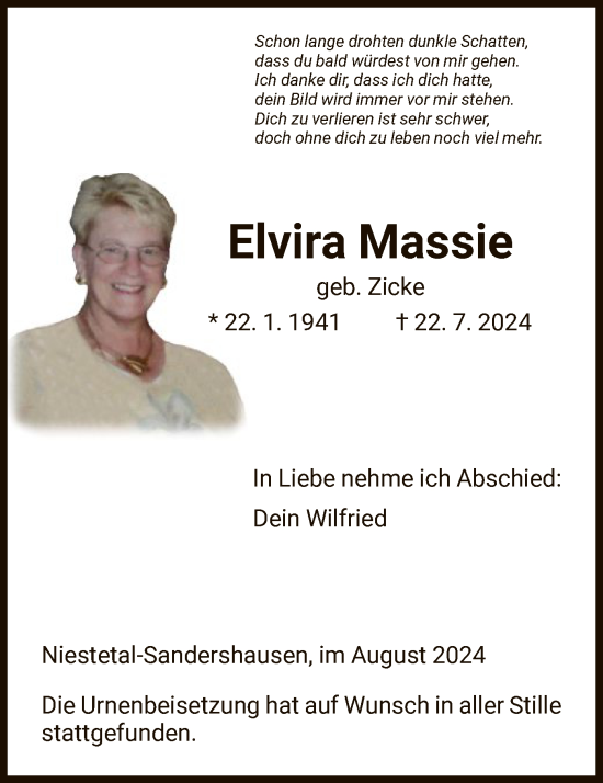 Traueranzeige von Elvira Massie von HNA