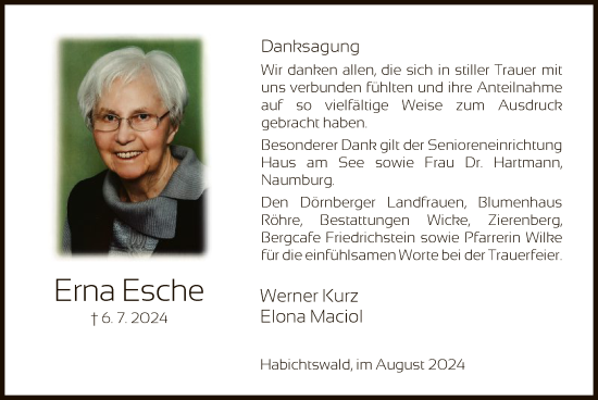 Traueranzeige von Erna Esche von HNA