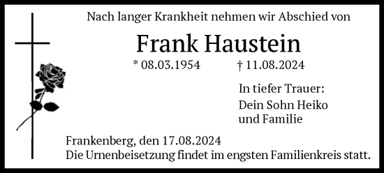 Traueranzeige von Frank Haustein von HNA