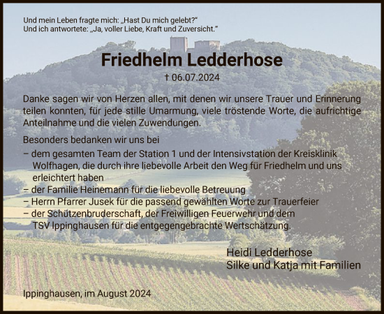 Traueranzeige von Friedhelm Ledderhose von HNA